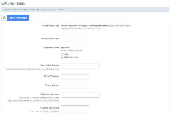 AdPlexity Signup Page