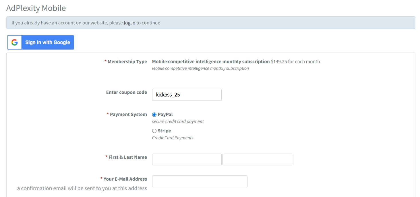 AdPlexity Signup Page