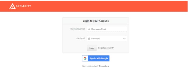 Adplexity Login Page